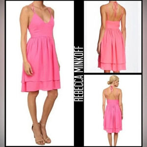 Rebecca Minkoff Belinda Pink Silk Halter Mini Dress Party Cocktail Evening